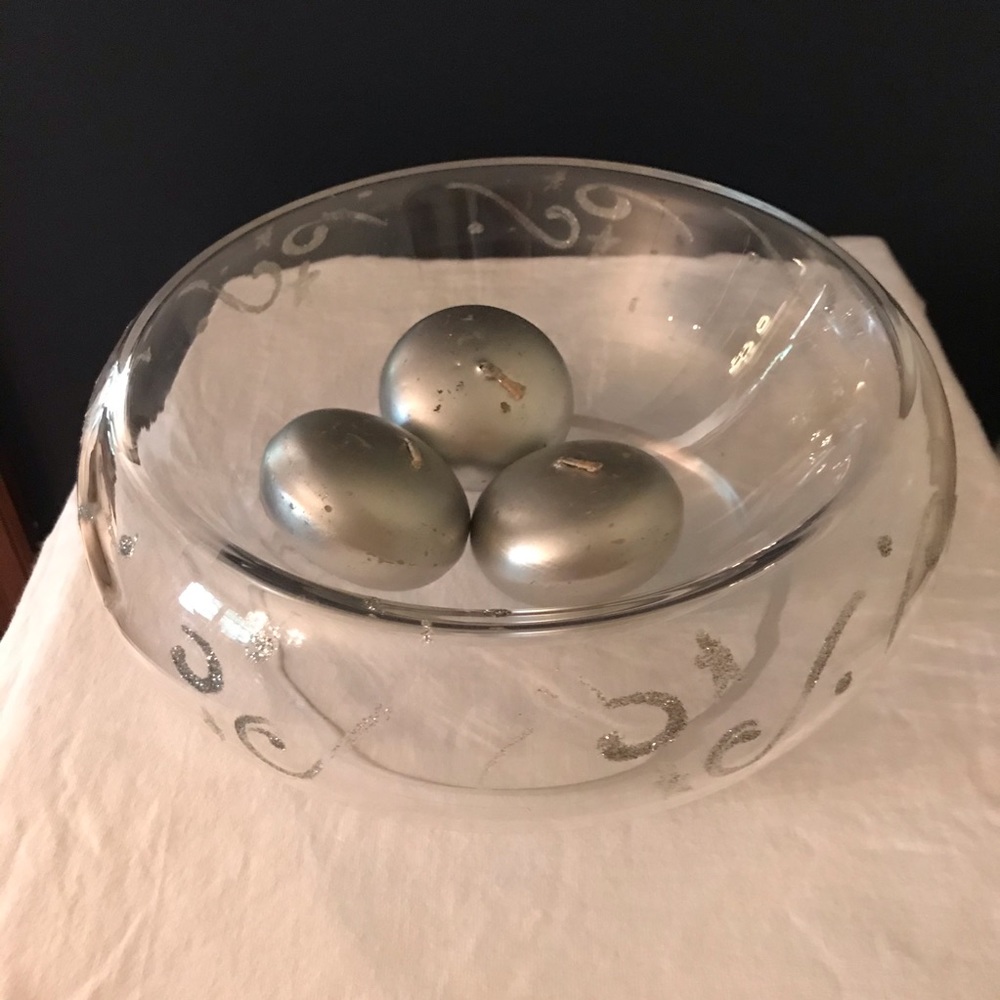 Silver glass floating candle bowl